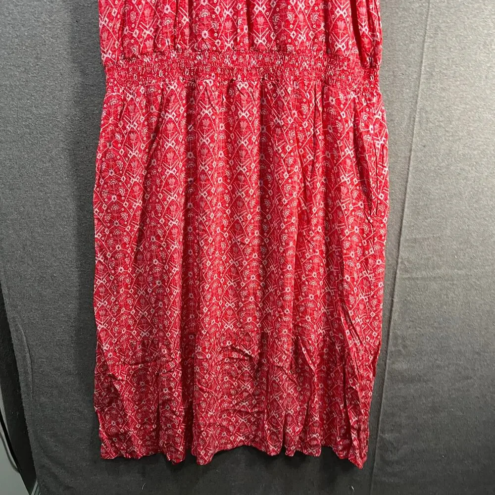 Destination 365 Printed Short-Sleeve Midi Dress with Smo Red Abstract XL